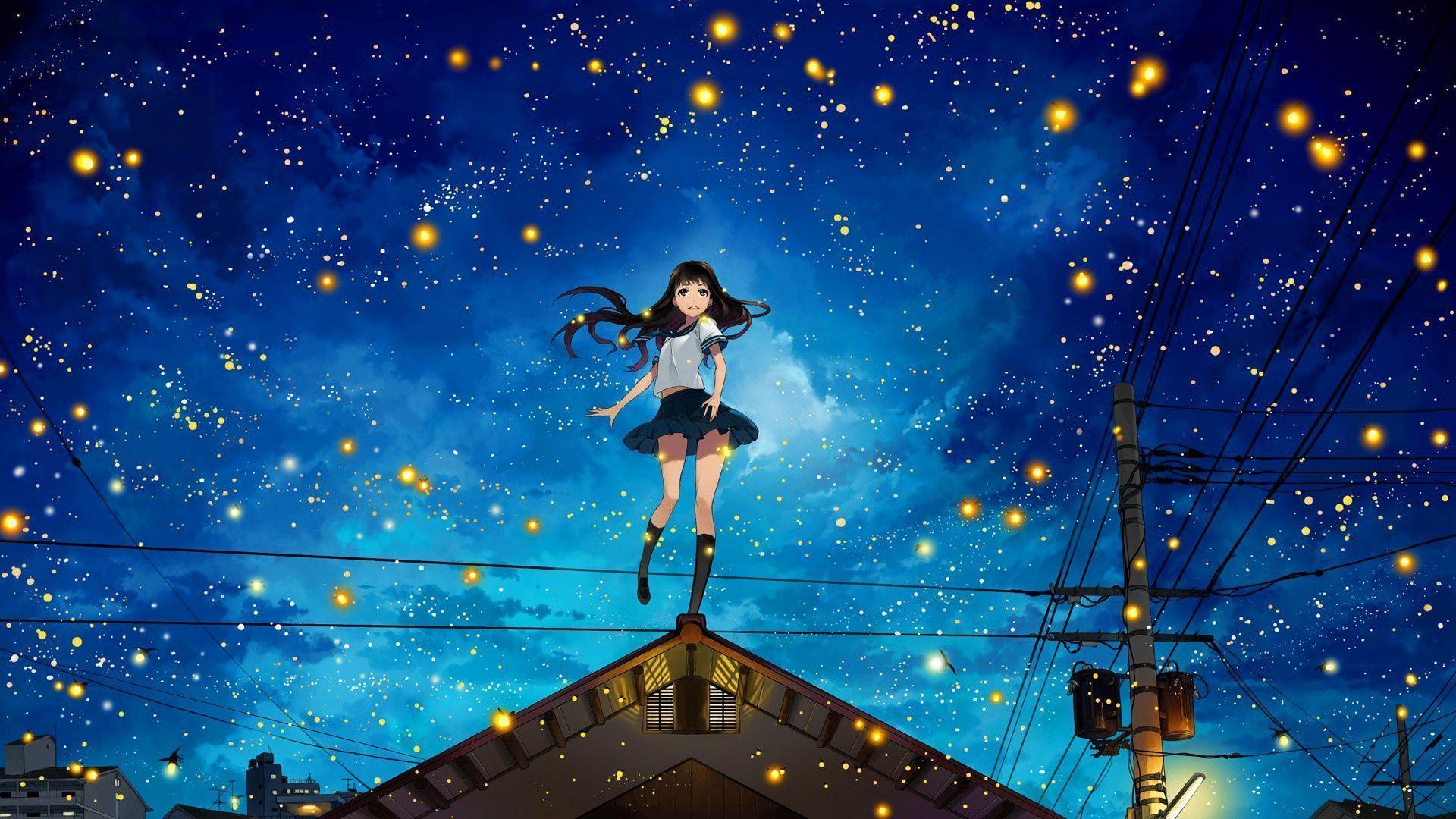 Anime girl fireflies Wallpaper