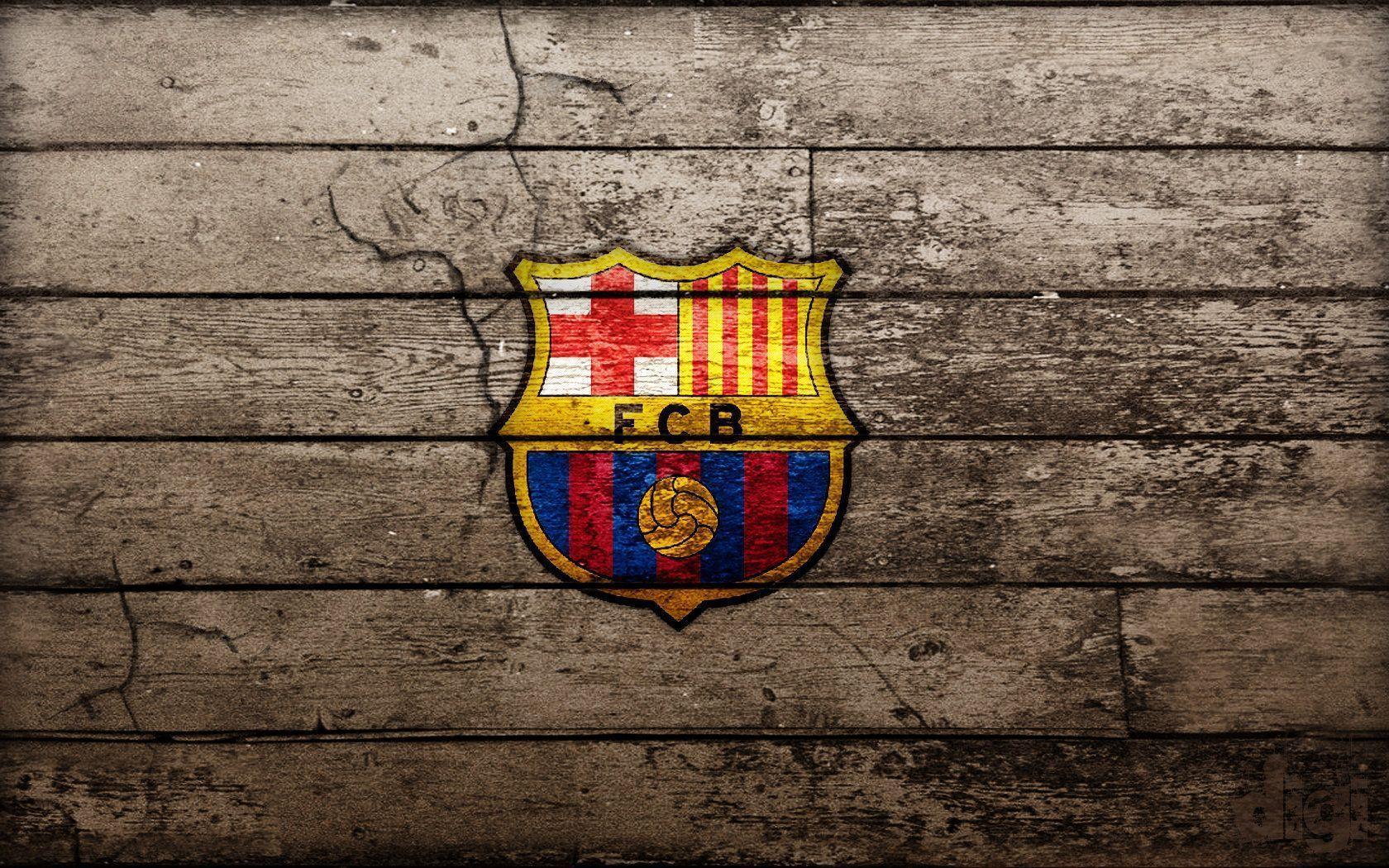 Fc Barcelona Logo With Wood Background