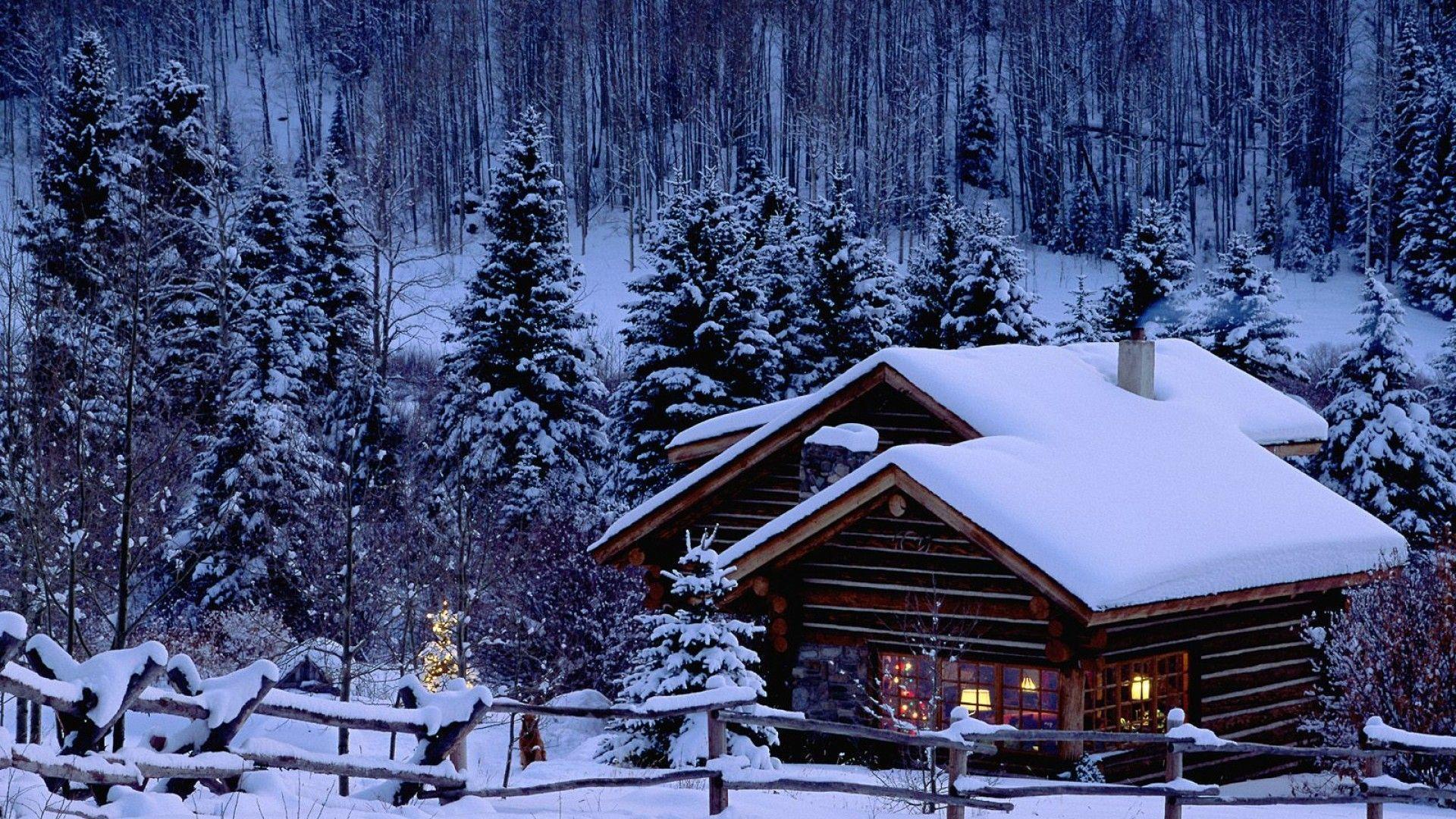 Christmas Shack In Woods Computer Background Wallpaper