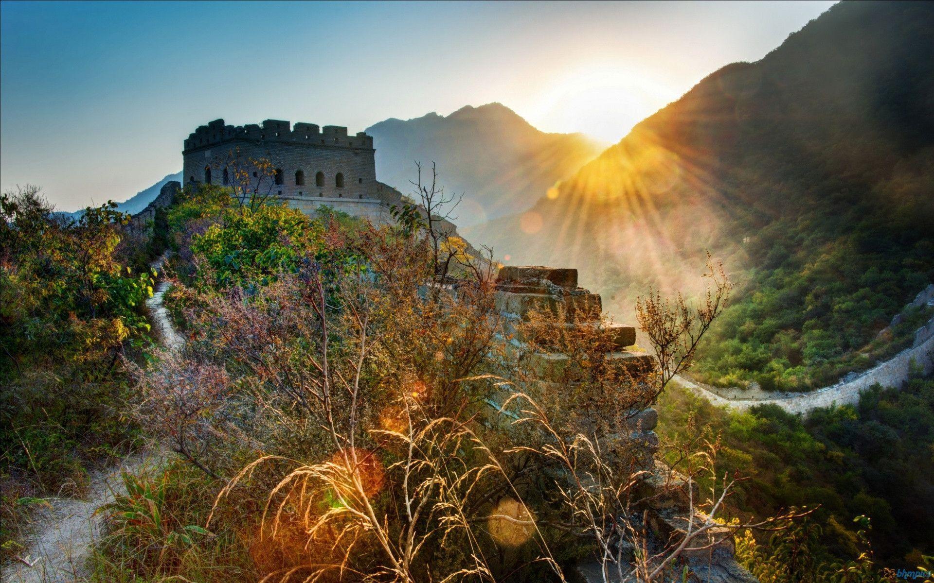 Great Wall of China Sunset Wallpaper HD Wallpaper