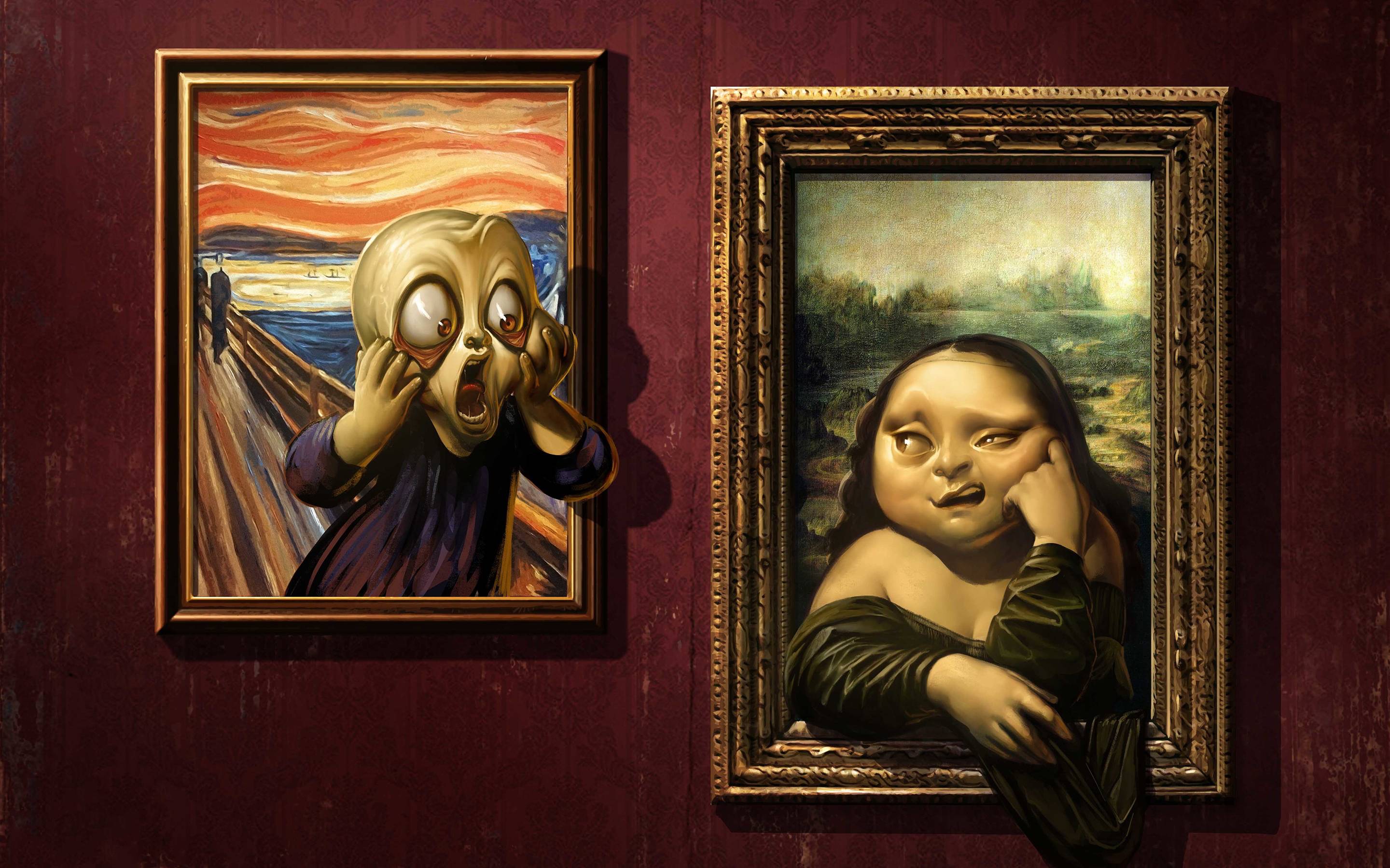 Mona lisa scream funny art Wallpaper