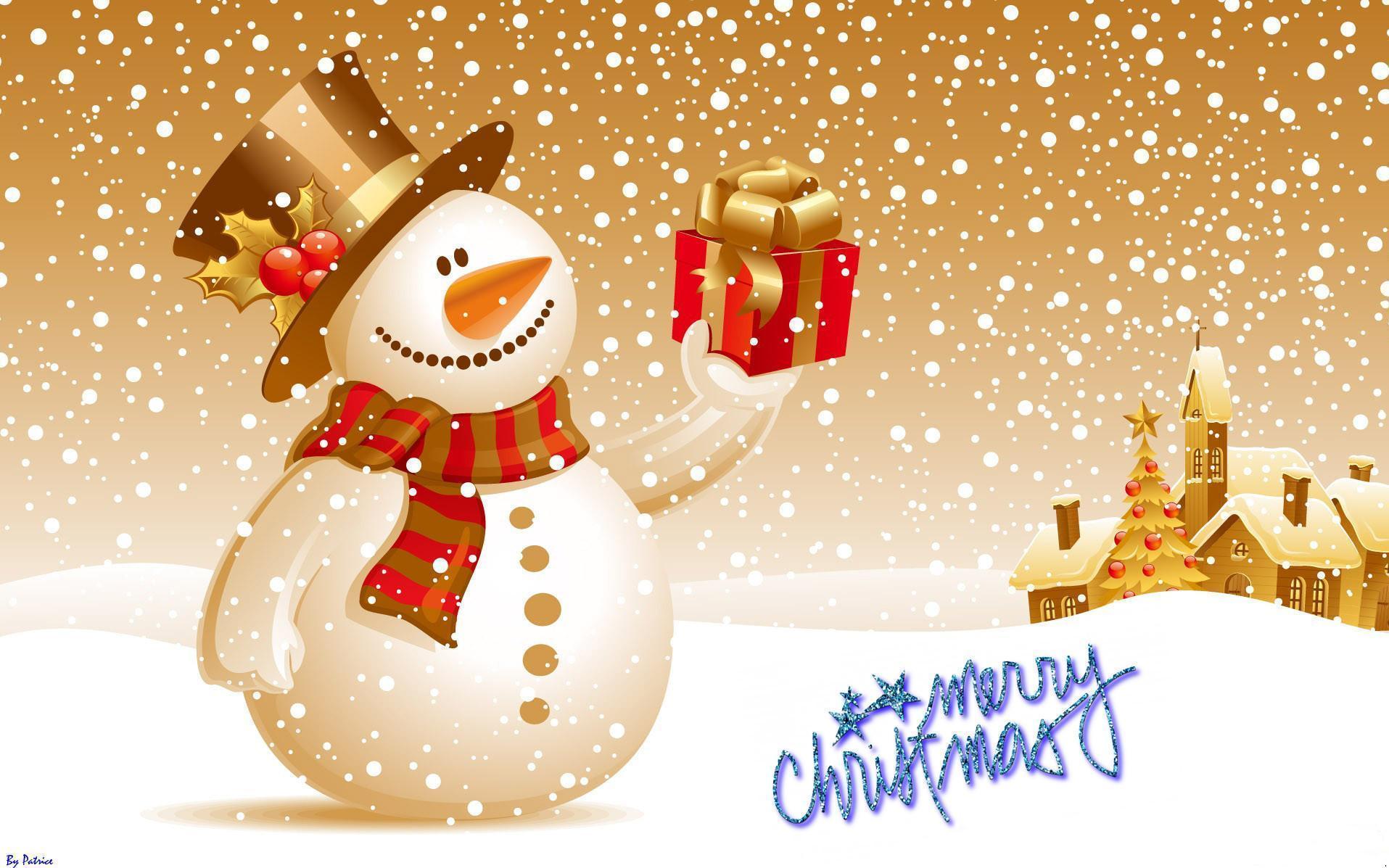 Cute Snowman Merry Christmas Image Wallpaper Wallpaper