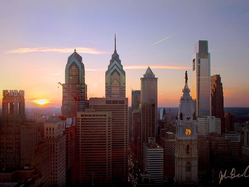 Philadelphia Skyline Sunset Fvh Wallpaper 1024x768 px Free
