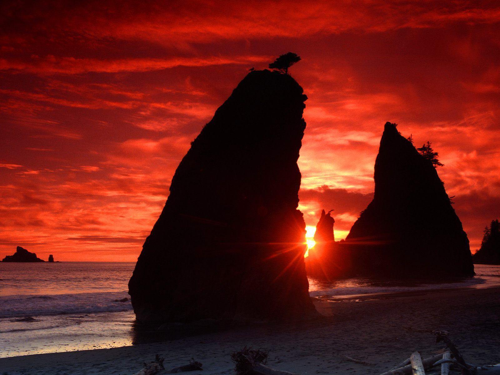 Sea Stacks Knife a Blood Red Sky Wallpaper