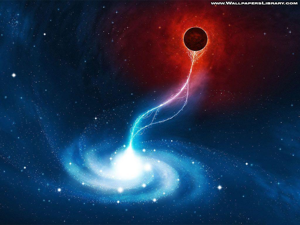 planet in wormhole wallpaper / space background