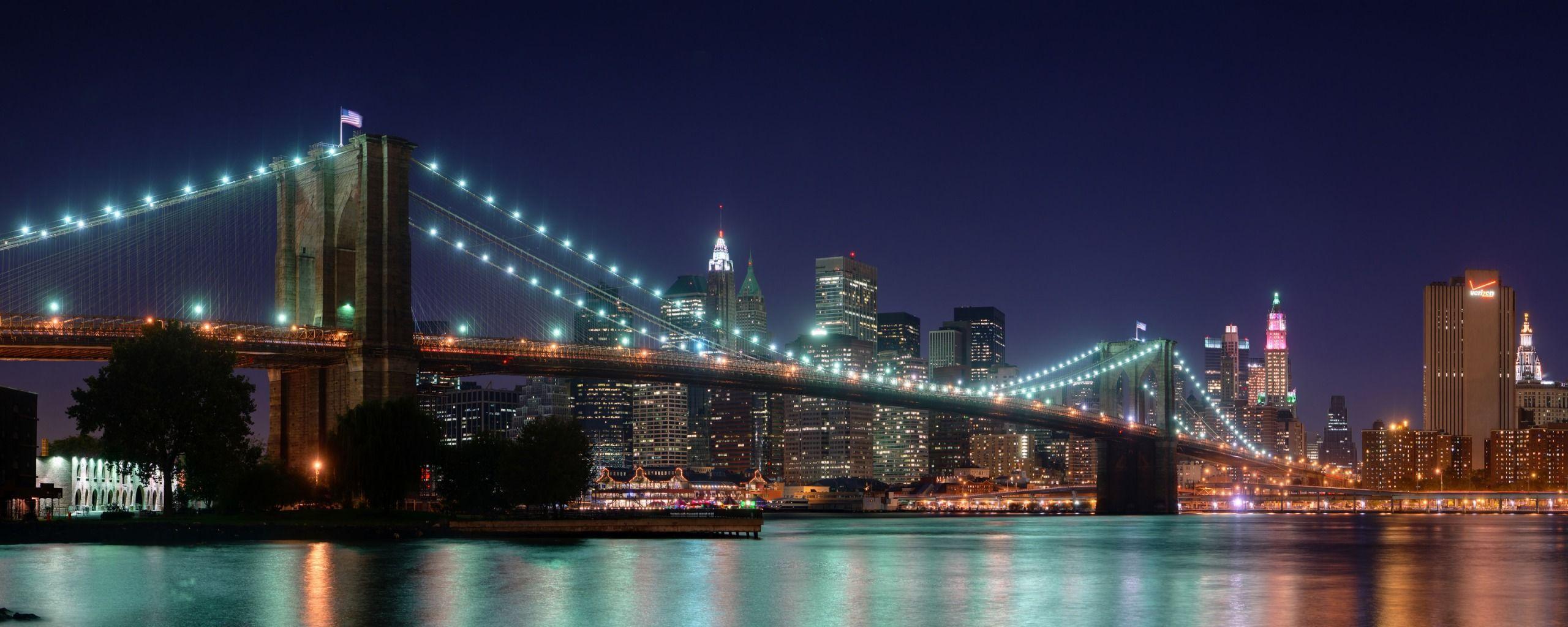 Brooklyn Bridge Panorama Dual Monitor Wallpaper