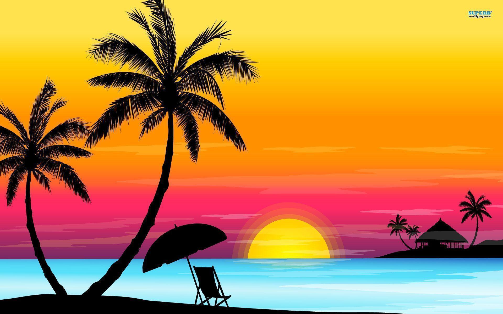 Beach Sunset Cartoon HD Wallpaper