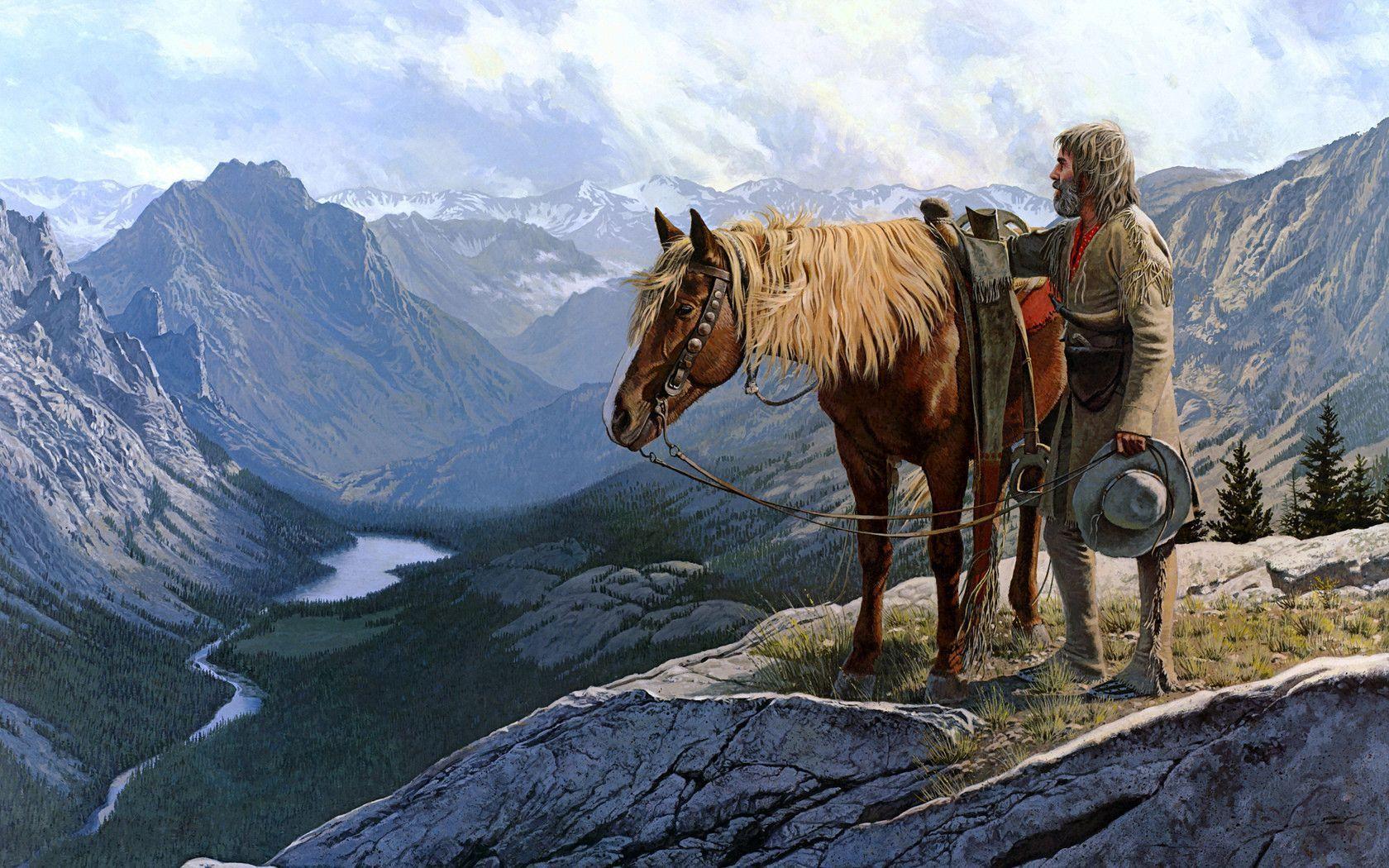 Download wallpaper Cowboy, muzhik, horse, Wild West free desktop