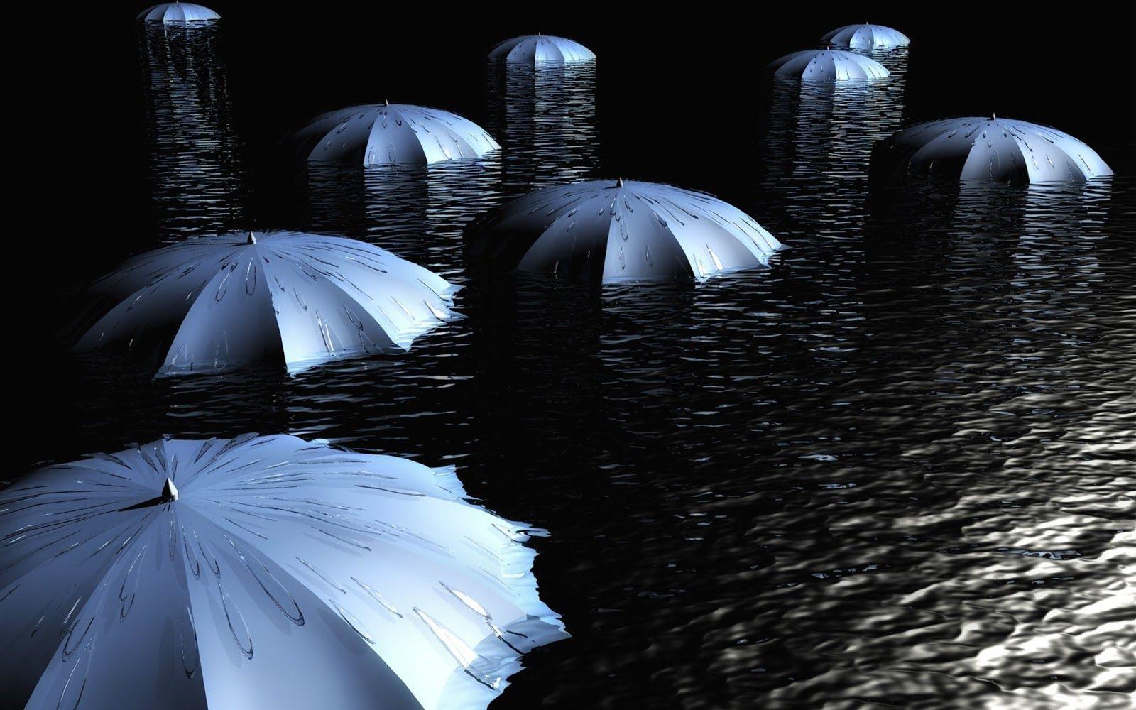 Wallpaper umbrella&;s in the dark water HD Wallpaper