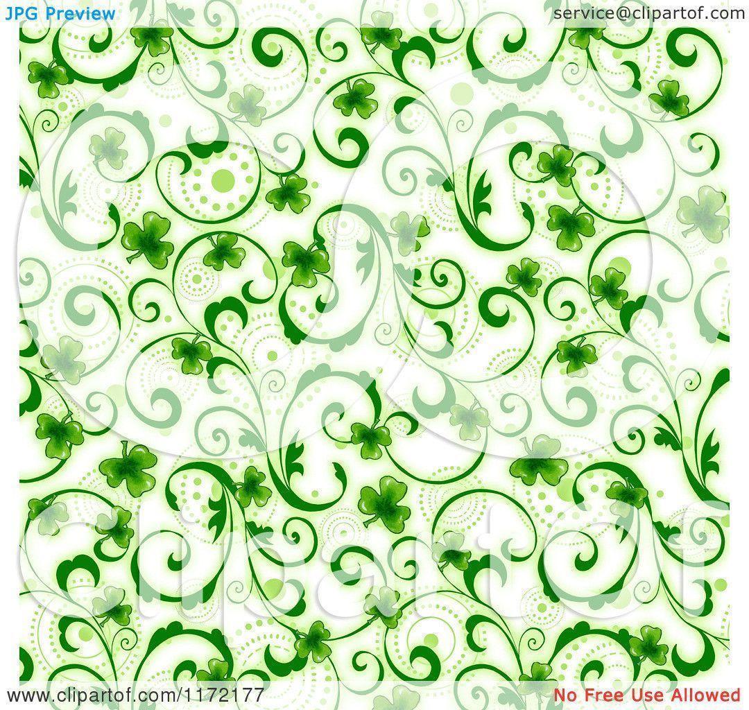 Clipart of a St Patricks Day Themed Background of Shamrock Swirls