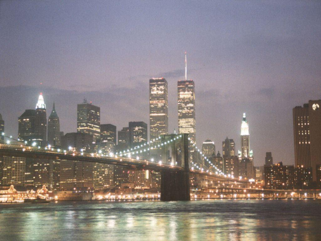 NY Brooklyn Bridge Twin Towers wallpaper