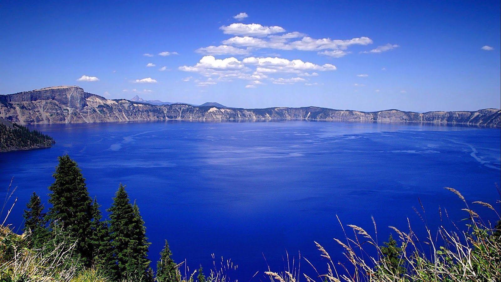 Beautiful Blue Lake Between Mountain Full HD Nature Background