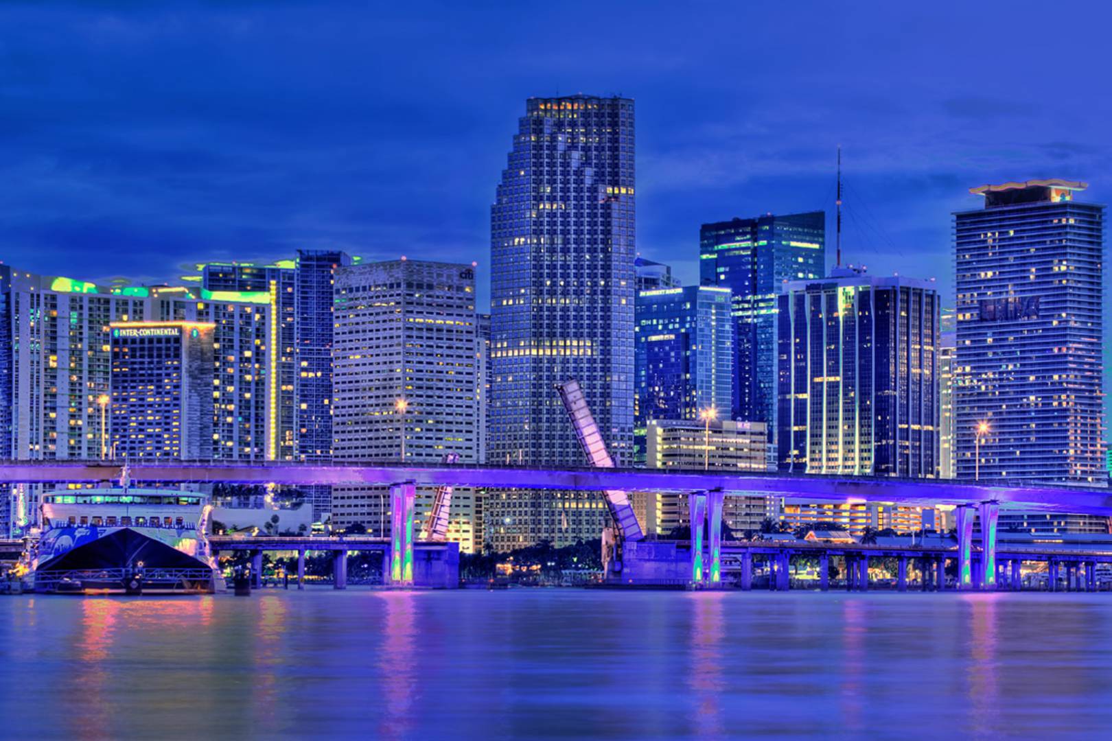 Miami At Night Skyline Wallpaper Wallpaper