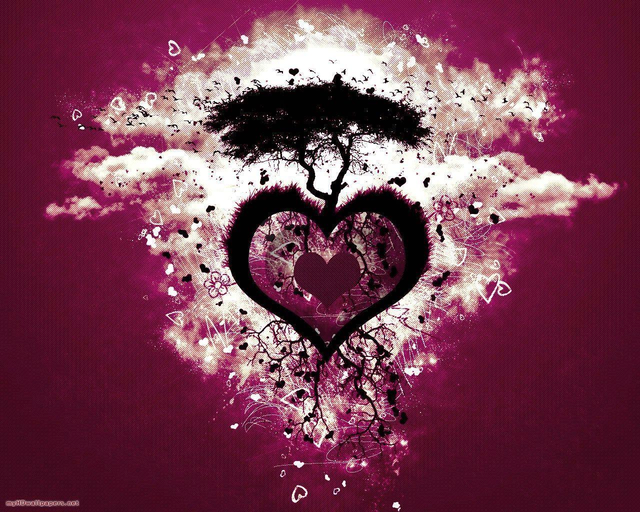 Purple heart love tree Desktop Wallpaper, HD Wallpaper