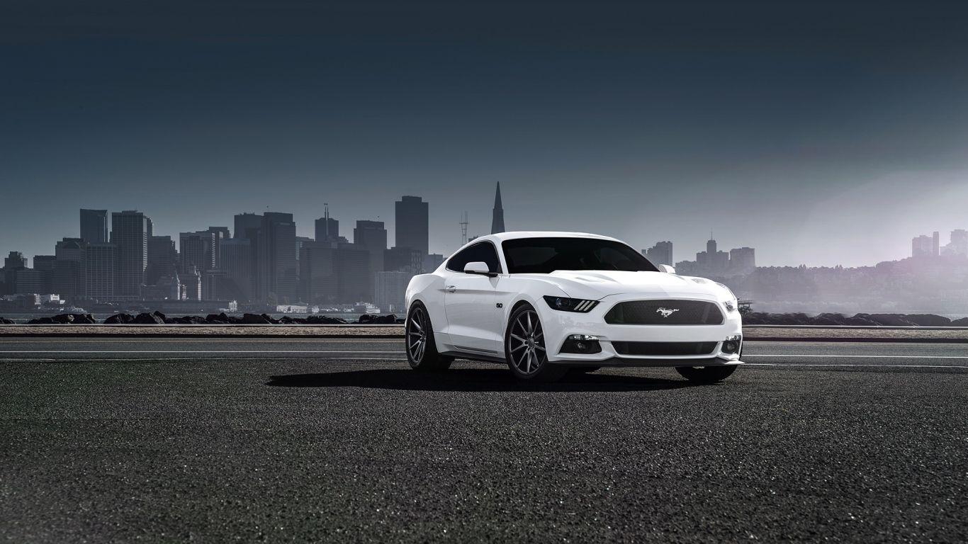 HD Background 2015 Ford Mustang GT White Color Side View Fog