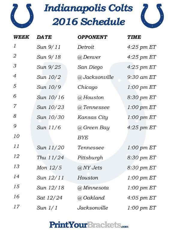 Printable Indianapolis Colts Schedule Football Season