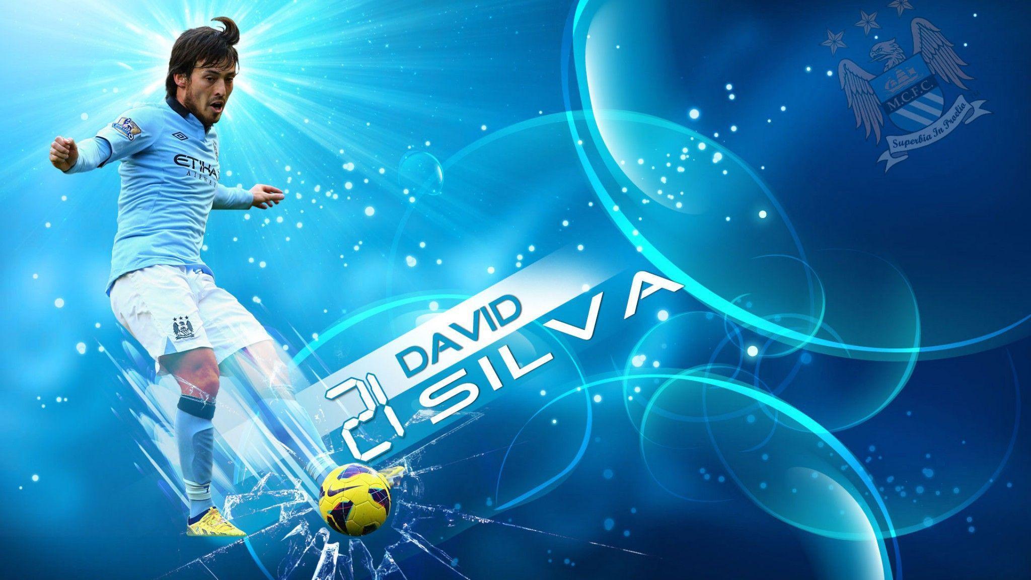 Download 2048x1152 David Silva Manchester City 2014 Wallpaper