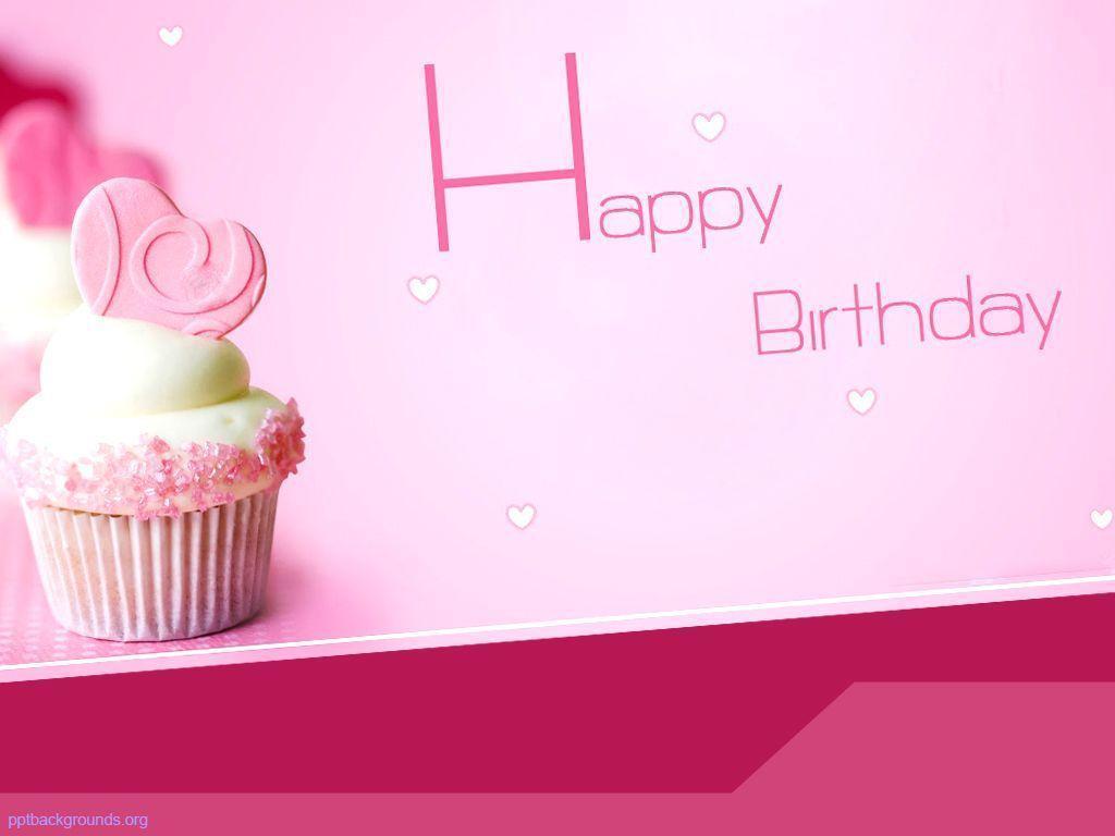 Free Pink Happy Birthday With Cake Background For PowerPoint