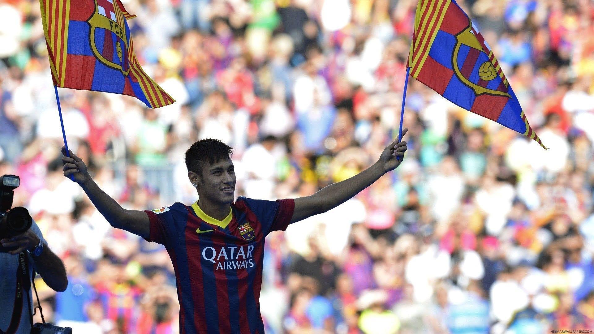 Neymar with Barcelona flags wallpaper