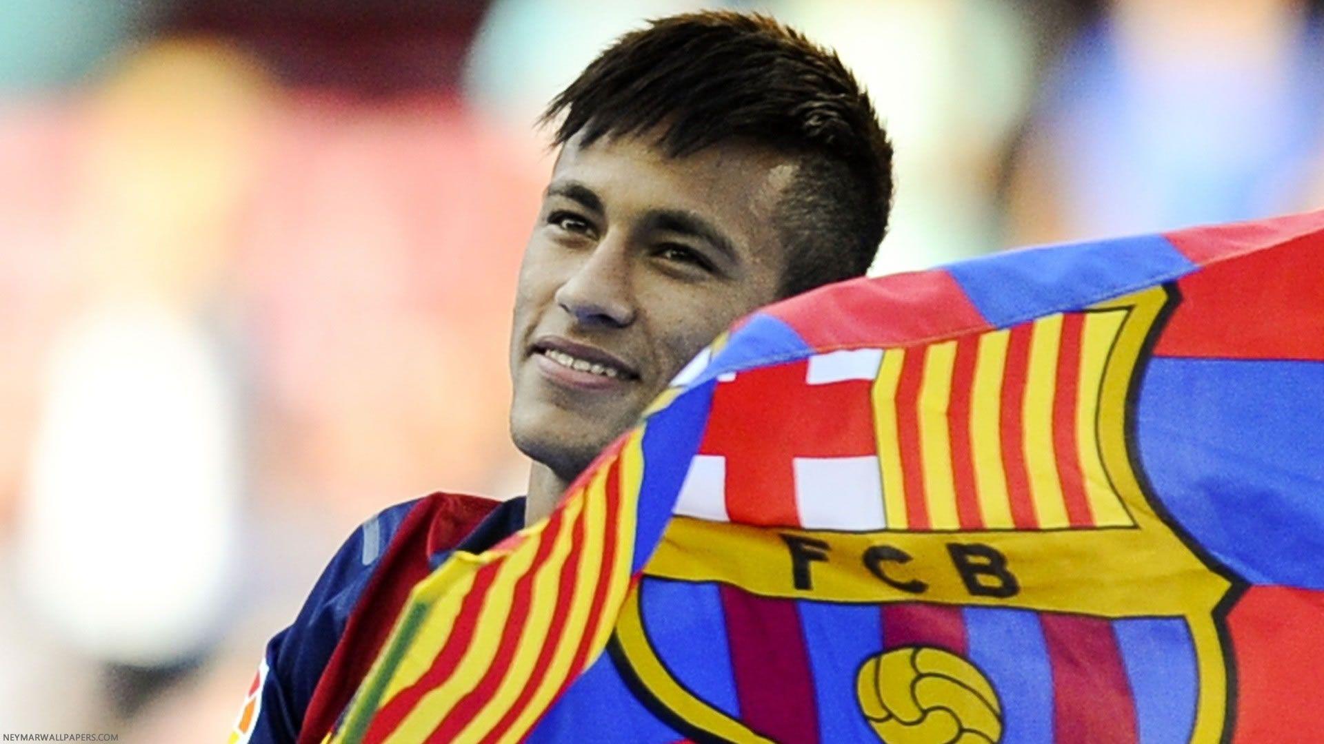 Neymar with Barcelona flag