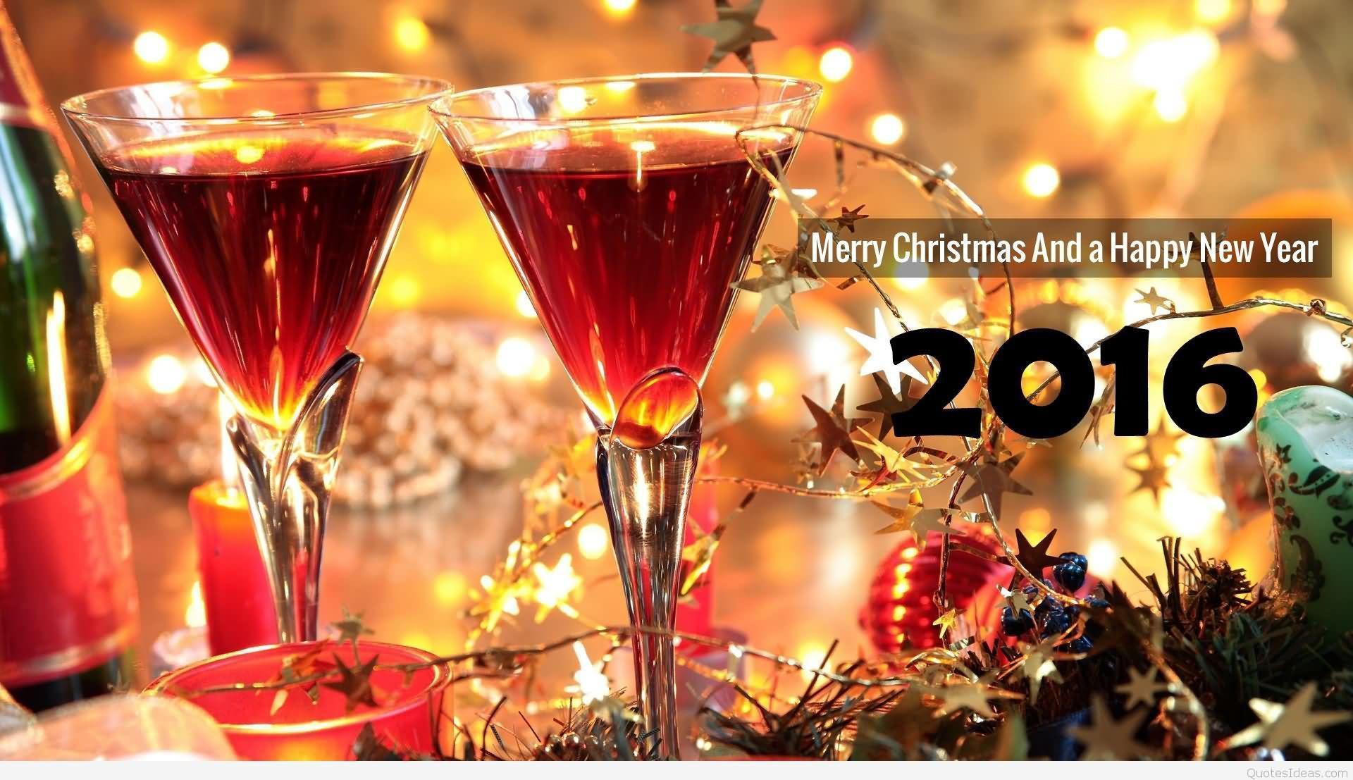 Red Wine Glasses Merry Christmas And Happy New Year 2016 Wallpaper