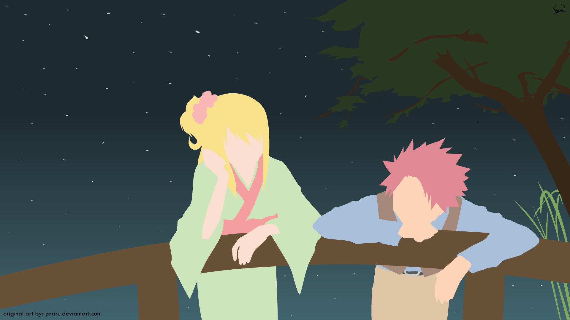 Natsu and Lucy Fairy Tail Minimalistic Wallpaper