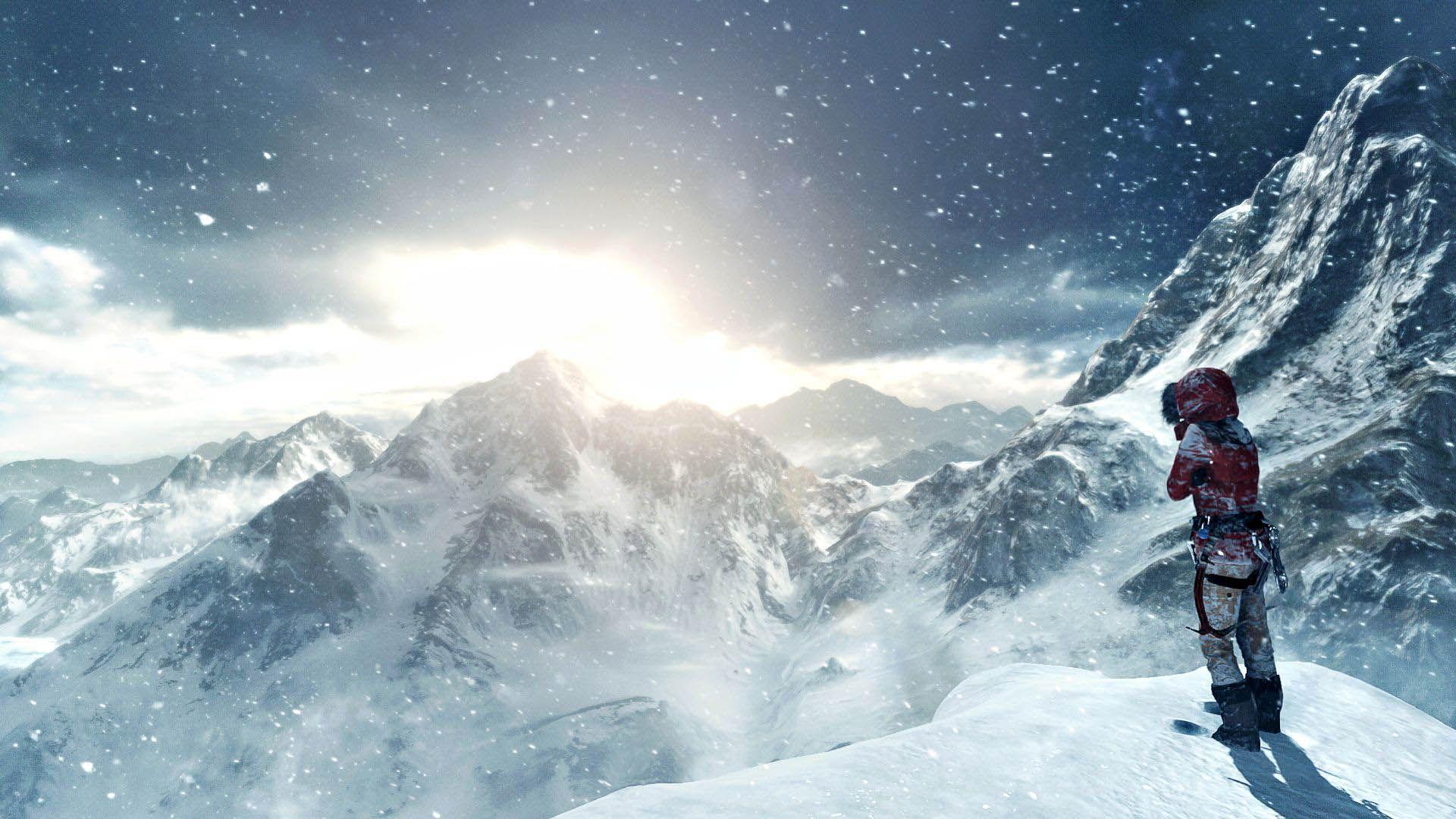 Lara in the Snowy Mountain of the Tomb Raider