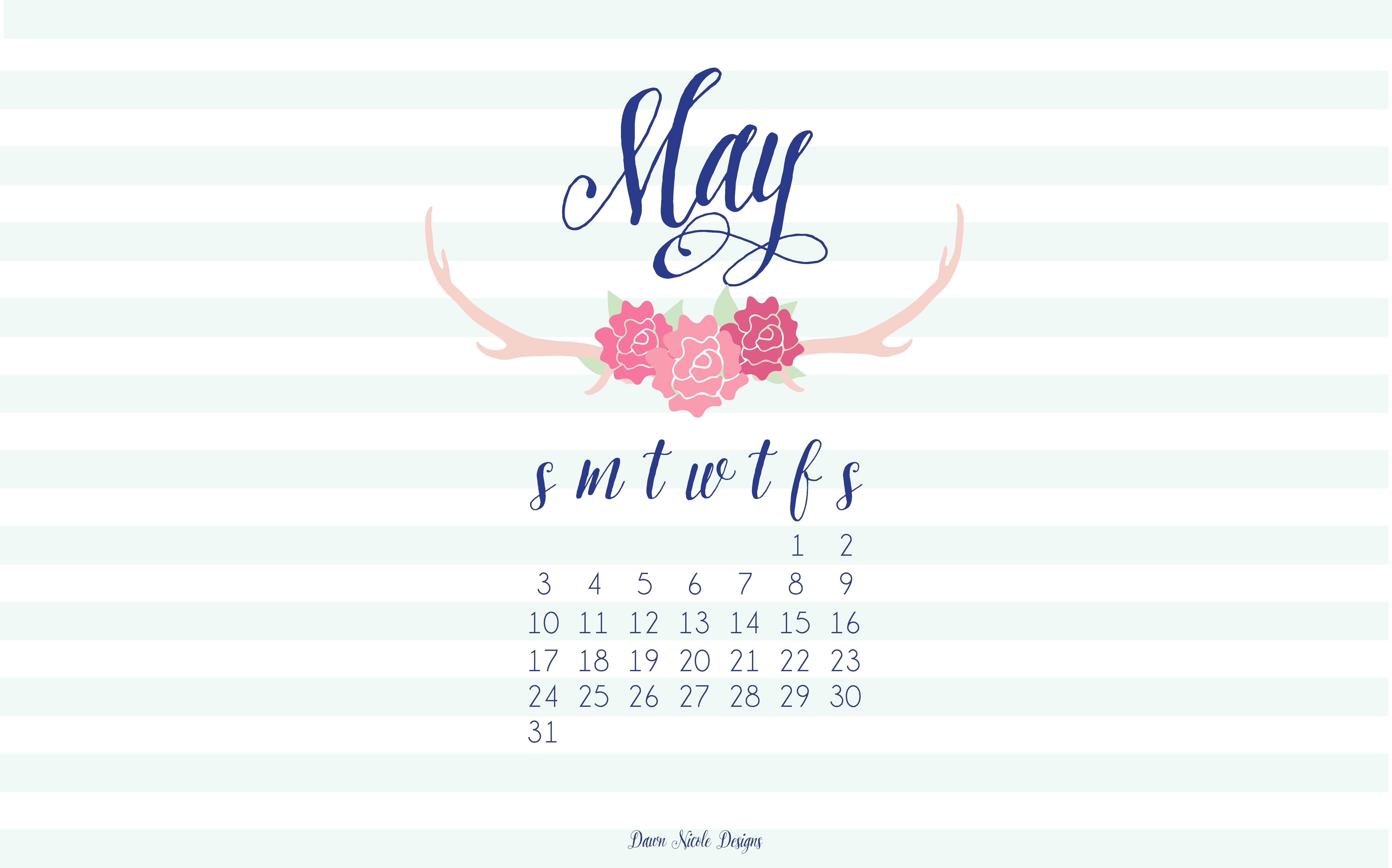 May Printable Calendar + Desktop Wallpaper. Dawn Nicole Designs™