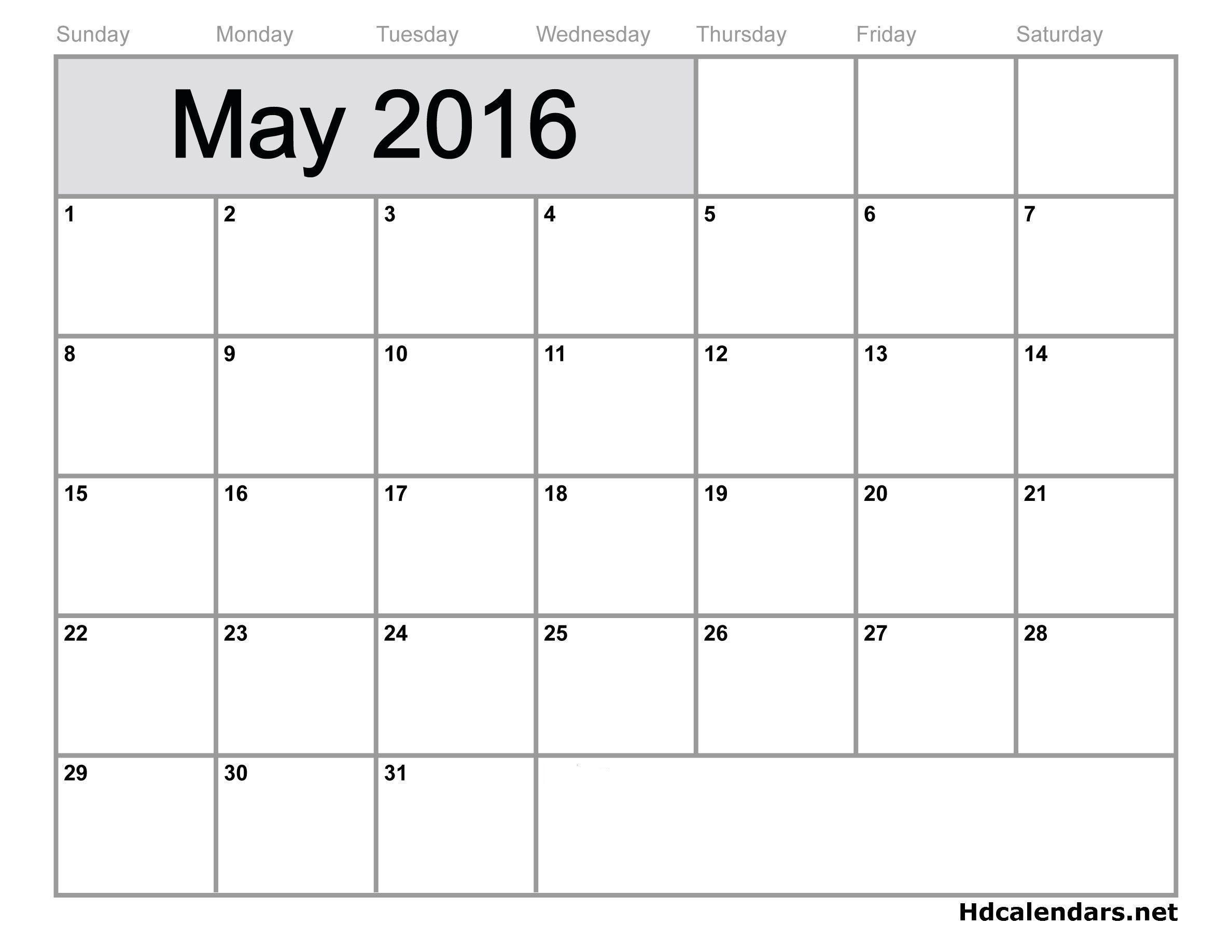 May 2016 Calendar Wallpaper
