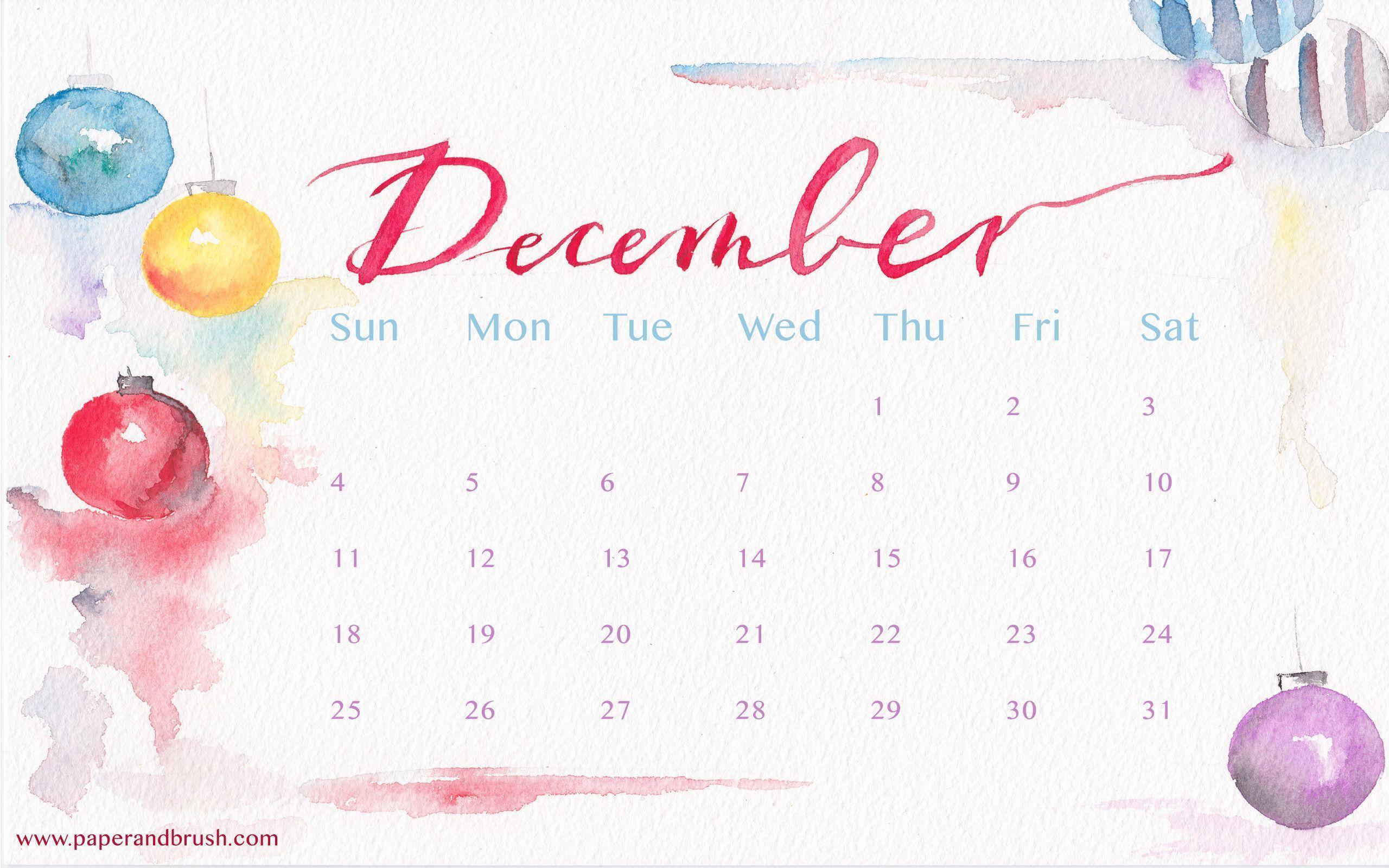 December 2016 Calendar Wallpaper & Brush