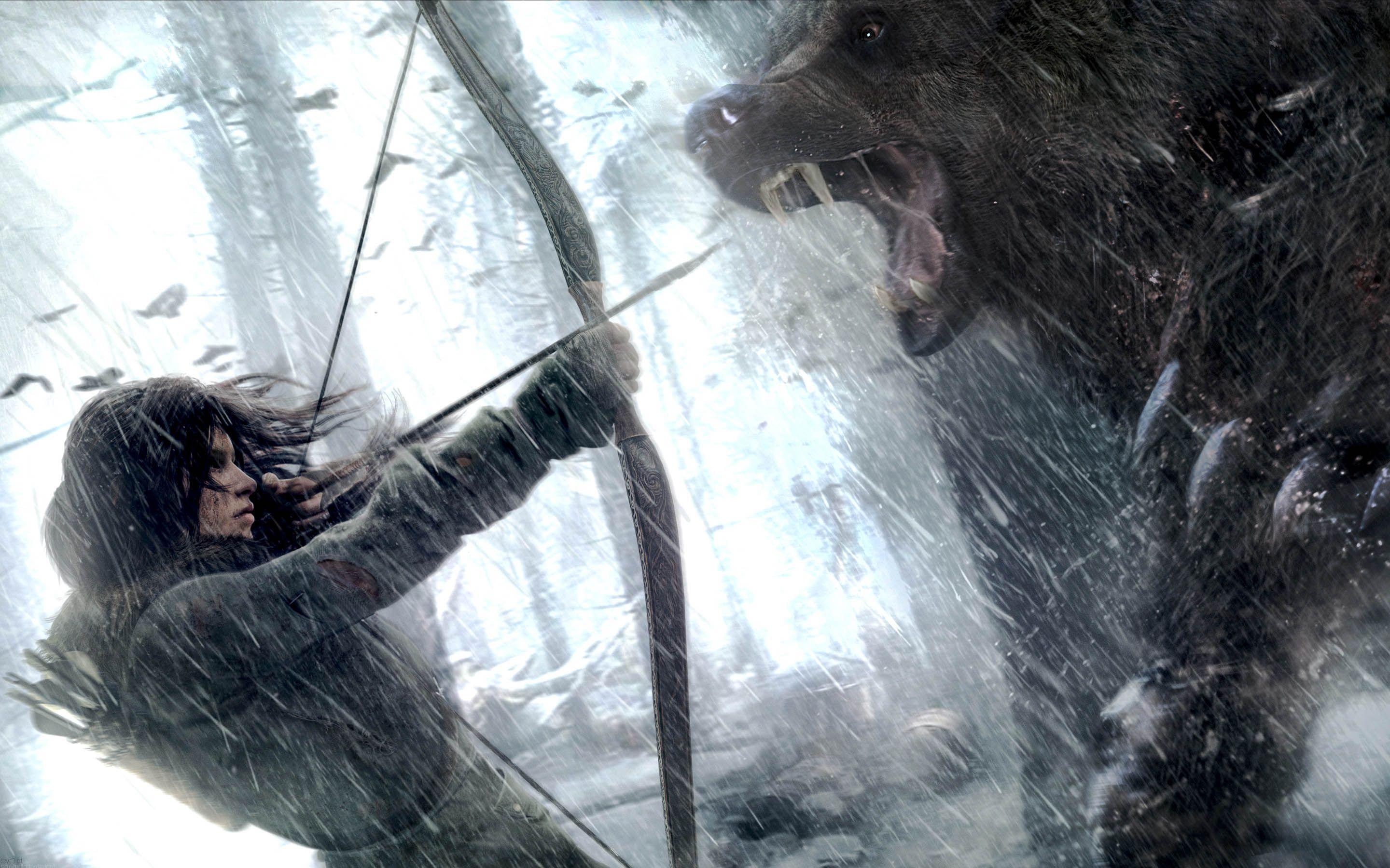 Rise of the Tomb Raider Artwork: Lara vs Bear