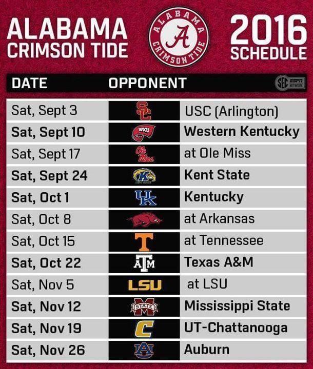 Alabama Crimson Tide 2016 schedule. Sixteen & counting