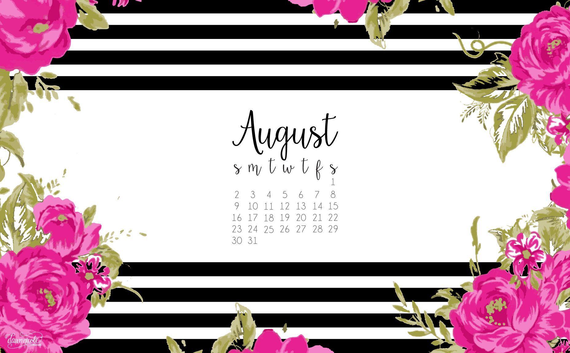 August Calendar Print + Desktop Wallpaper. Dawn Nicole Designs™