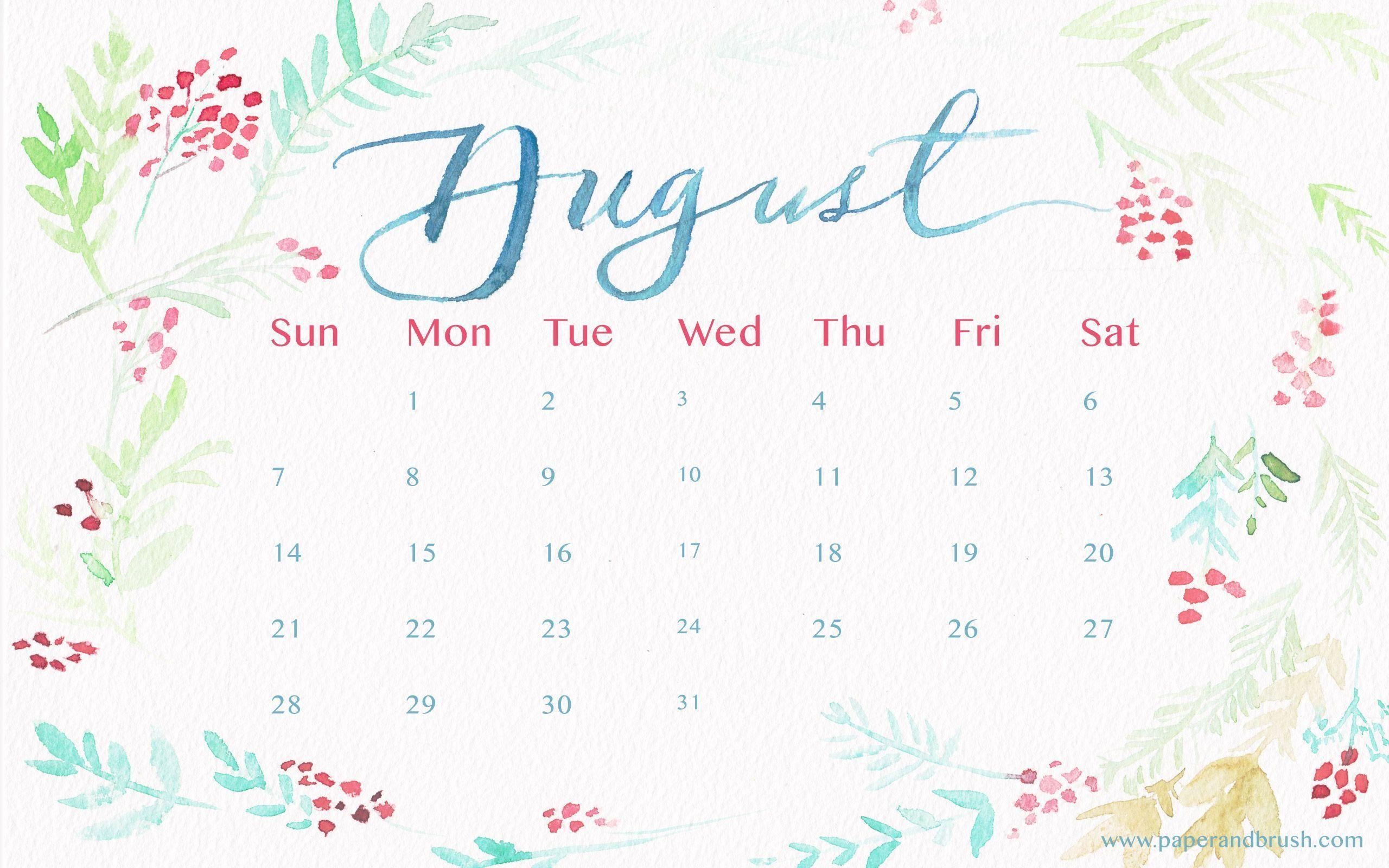 August 2016 Calendar Wallpaper & Brush