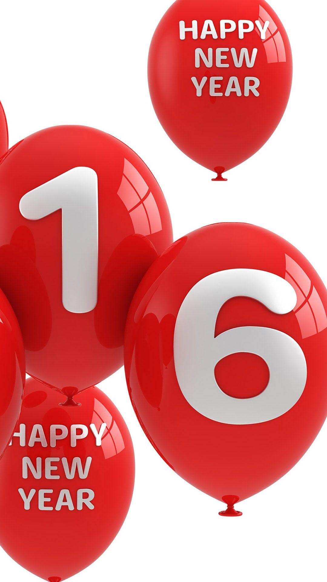 Happy New Year 2016 Balloons Red Greeting HD Wallpaper