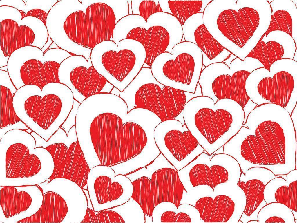Red Doodled Valentine Heart Background For Powerpoint. HD