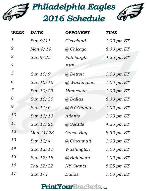 Printable Philadelphia Eagles Schedule Football Season