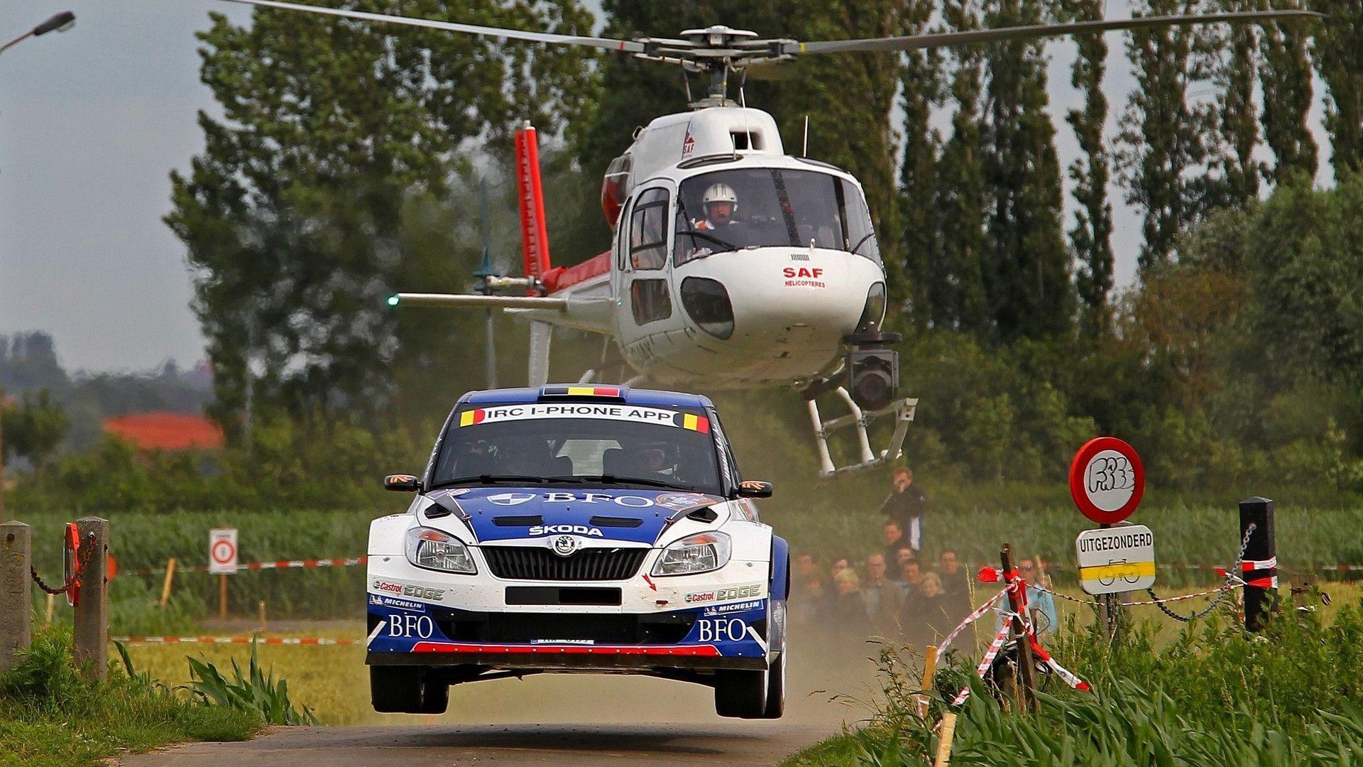 Skoda Fabia WRC racing, and helicopter wallpaper download