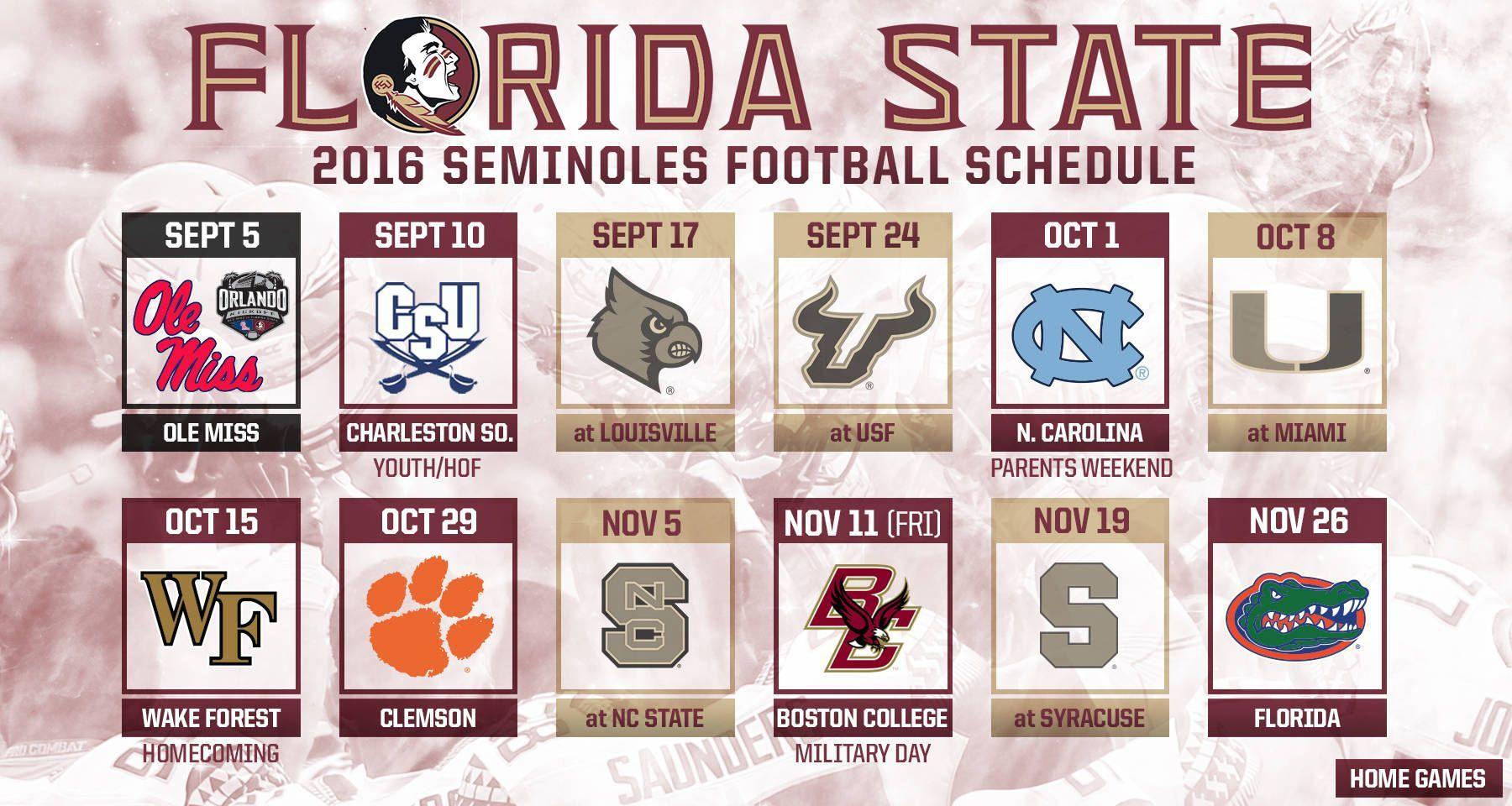 Florida State Reveals 2016 Football Schedule State