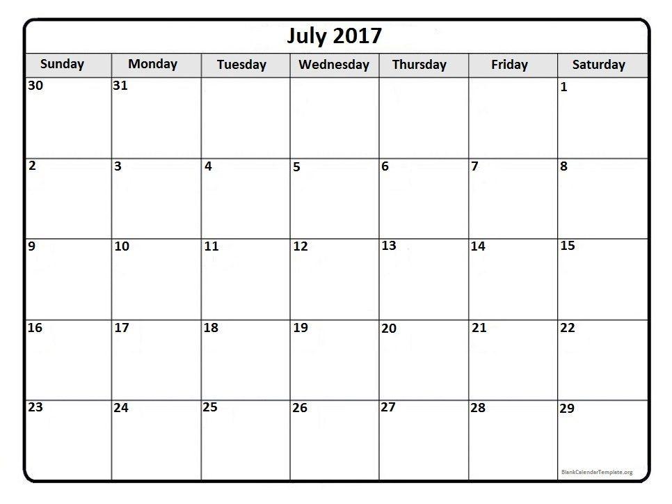 July 2017 calendar. July 2017 printable calendar