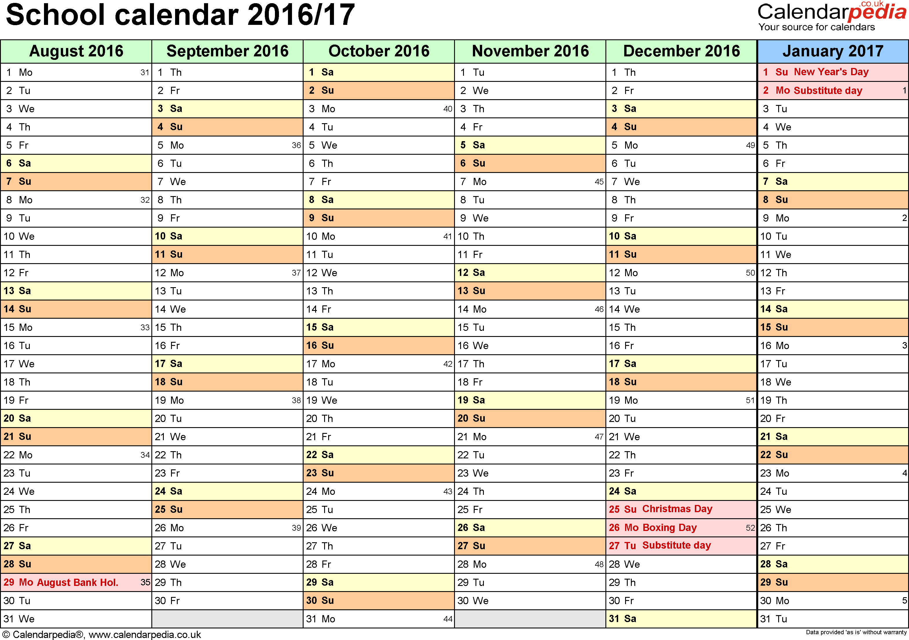 Academic Calendar Uk. Blank Calendar Days Of The Week