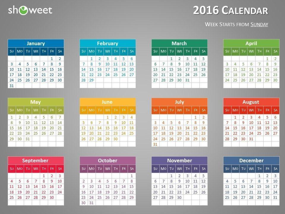 Colorful 2016 Calendar for PowerPoint