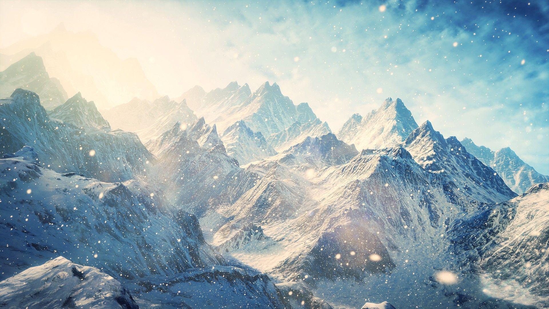 Snow Mountain desktop wallpaper. Art. Snowy