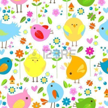 Spring Cute Birds Seamless Background Royalty Free Clipart