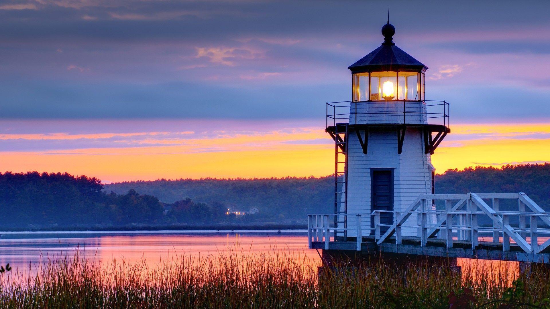 Lighthouse Wallpaper Background Sunset