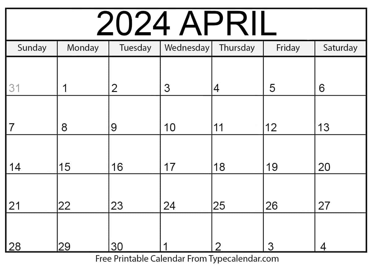 Free Printable April 2024 Calendars