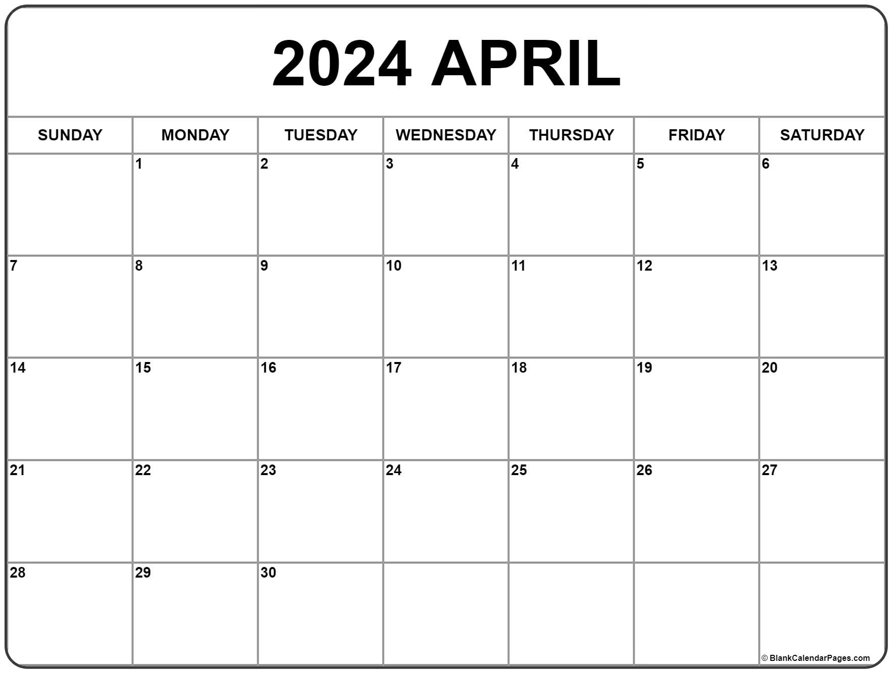 April 2024 calendar. free printable calendar