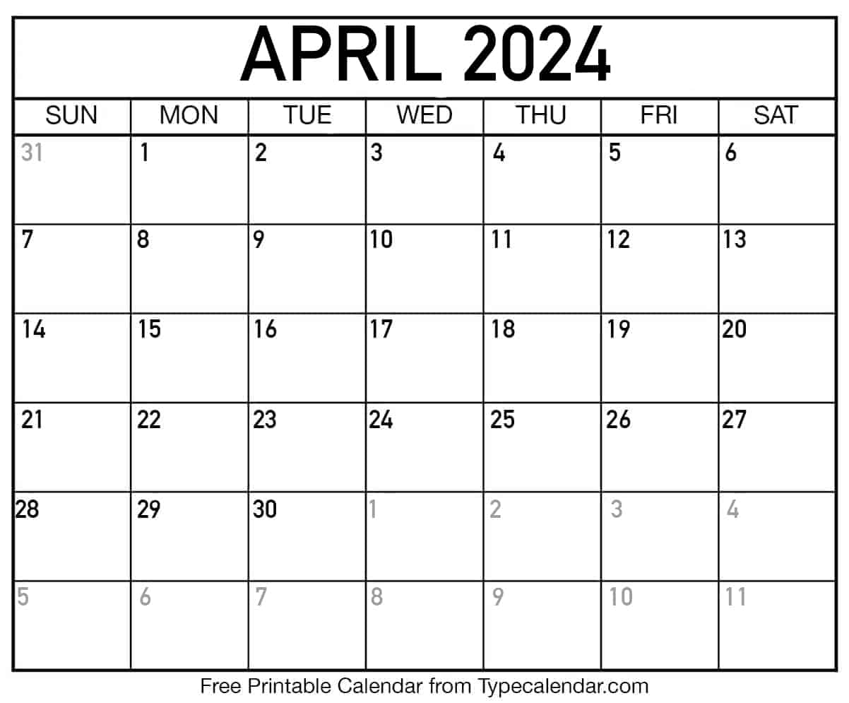 Free Printable April 2024 Calendars