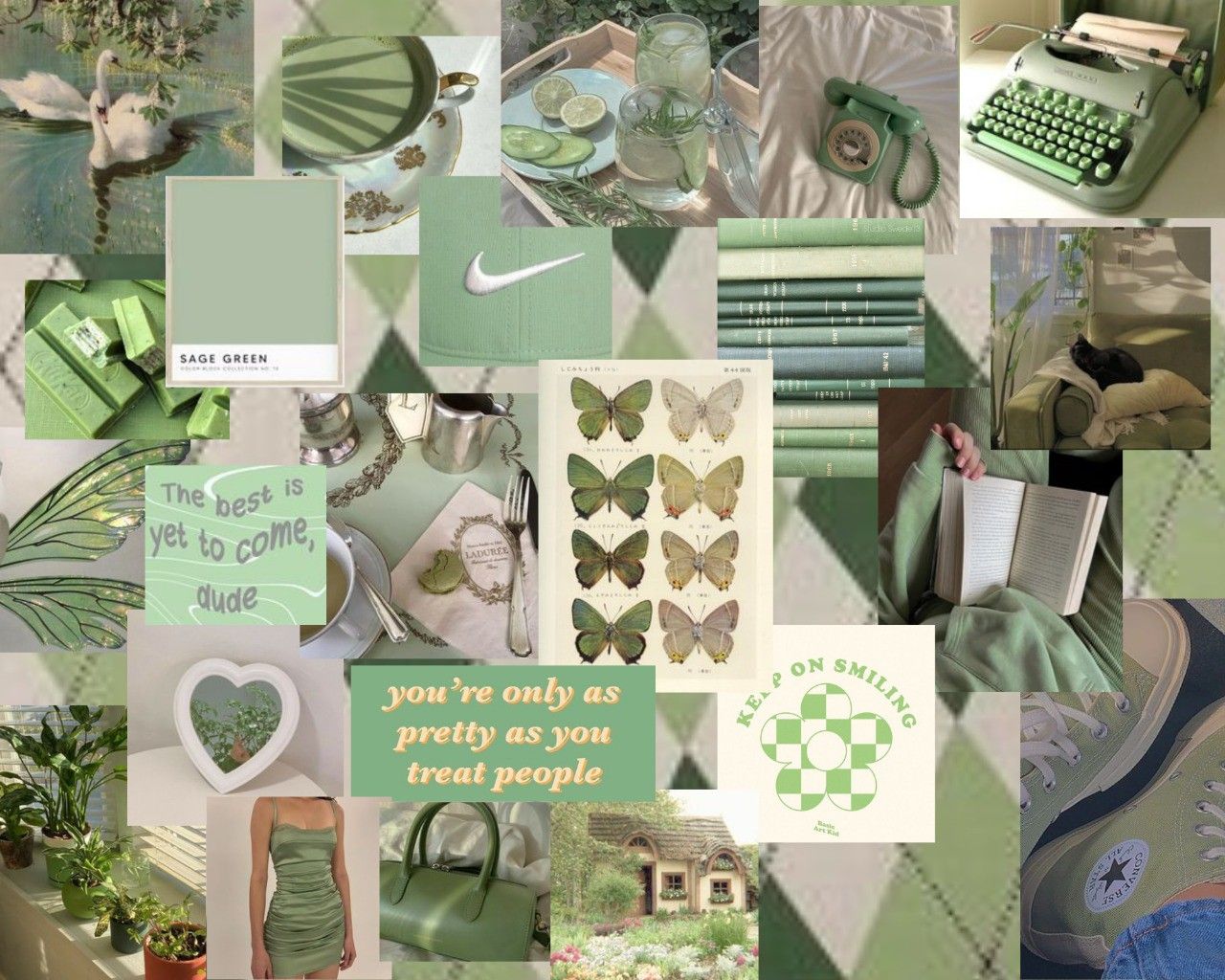 Sage Green Aesthetic Collage Wallpapers Wallpaper Cave