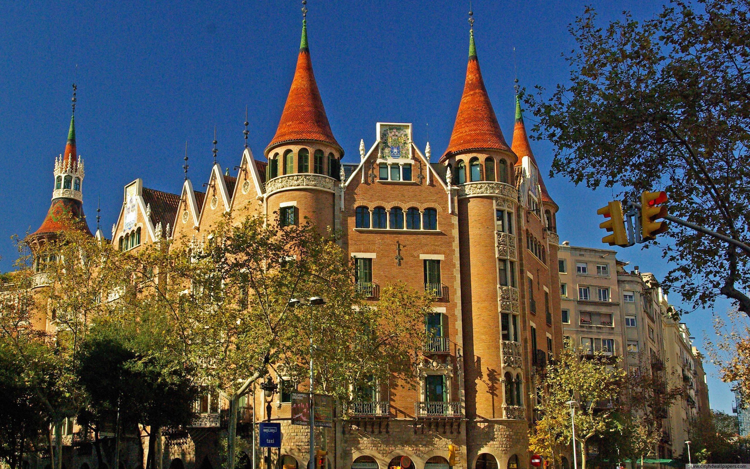 Beautiful building of Casa de las Punxes in Barcelona city. city